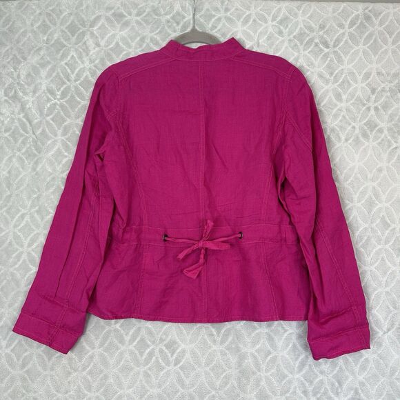 Eileen Fisher Irish Linen Jacket Small Pink Tie Back Mandarin Collar Lagenlook - Picture 5 of 12